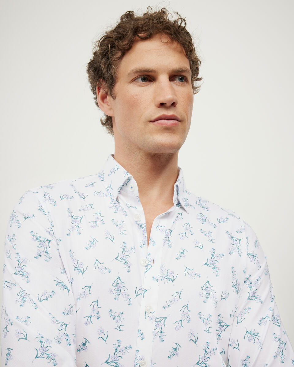 Javier Bouquet Floral Long Sleeve Printed Shirt, White, hi-res